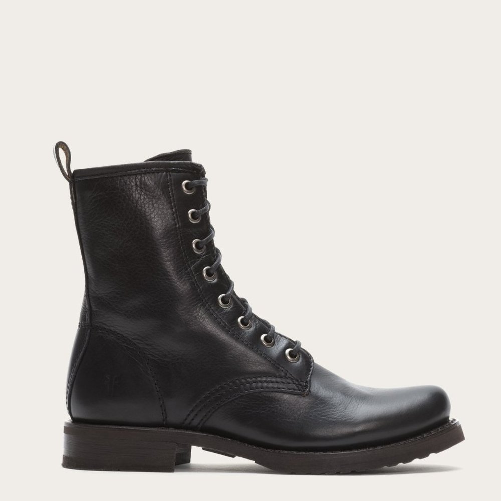 Frye Veronica Combat Black Leather Lace Up Boots - Picture 2 of 16